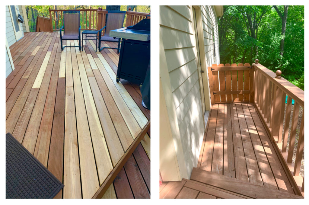 two photos showing the work Graeme did on his deck during the coronavirus shutdown
