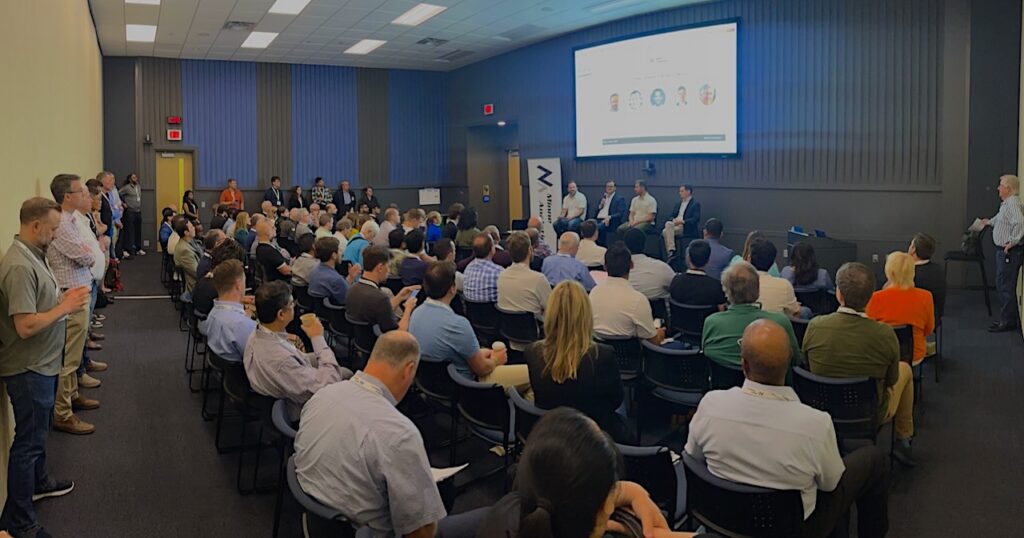 view of the crowded room at the Startup Showcase